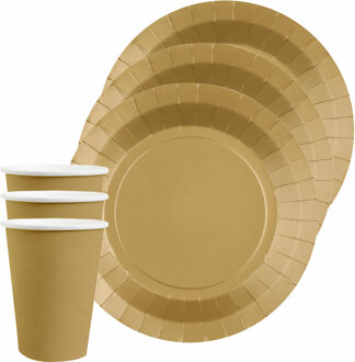 Santex Feest/verjaardag servies set 20x gebaksbordjes en bekertjes - goud - karton