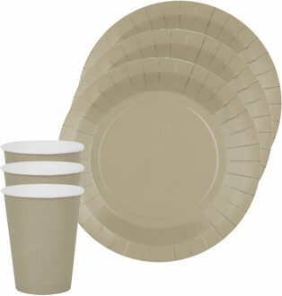 Santex Feest/verjaardag servies set 20x gebaksbordjes en bekertjes - taupe - karton