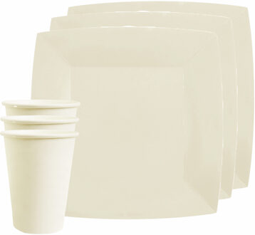 Santex Feest/verjaardag servies set 20x gebaksbordjes en bekertjes - wit - karton