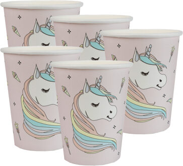 Santex Feest wegwerp bekertjes - eenhoorn - 50x stuks - 270 ml - lichtroze