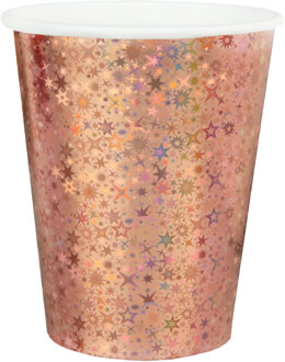 Santex Feest wegwerp bekertjes - glitter - 10x stuks - 270 ml - rosegoud Rose goud