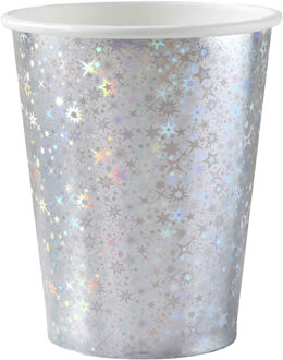 Santex Feest wegwerp bekertjes - glitter - 10x stuks - 270 ml - zilver