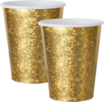 Santex feest wegwerp bekertjes - glitter - 20x stuks - 270 ml - goud - Feestbekertjes Goudkleurig