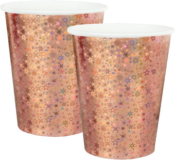Santex Feest wegwerp bekertjes - glitter - 20x stuks - 270 ml - rosegoud - karton