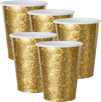 Santex Feest wegwerp bekertjes - glitter - 50x stuks - 270 ml - goud - karton