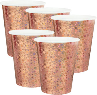 Santex Feest wegwerp bekertjes - glitter - 50x stuks - 270 ml - rosegoud - karton