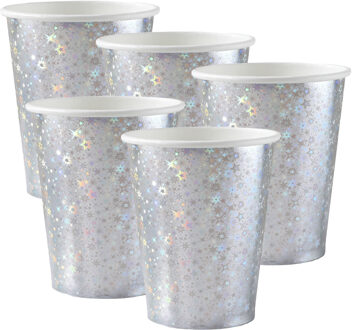 Santex Feest wegwerp bekertjes - glitter - 50x stuks - 270 ml - zilver - karton