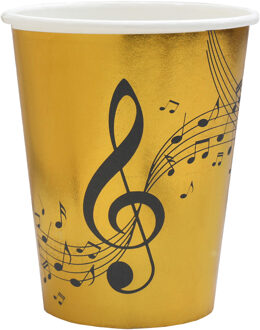 Santex Feest wegwerp bekertjes - muziek - 10x stuks - 270 ml - goud/zwart - karton