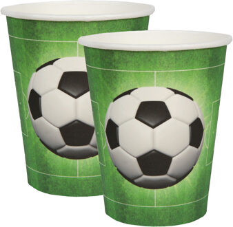 Santex feest wegwerp bekertjes - voetbal - 20x stuks - 270 ml - groen - karton - Feestbekertjes