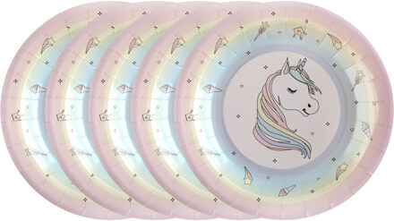 Santex Feest wegwerpbordjes - eenhoorn - 50x stuks - 23 cm - lichtroze