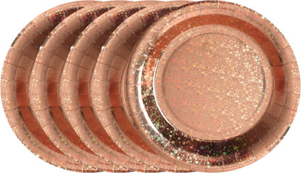 Santex Feest wegwerpbordjes - glitter - 50x stuks - 23 cm - rosegoud