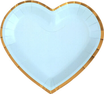Santex Feest wegwerpbordjes - hartje - 10x stuks - 23 cm - blauw/goud