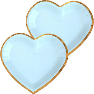 Santex Feest wegwerpbordjes - hartje - 20x stuks - 23 cm - blauw/goud