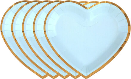 Santex Feest wegwerpbordjes - hartje - 50x stuks - 23 cm - blauw/goud