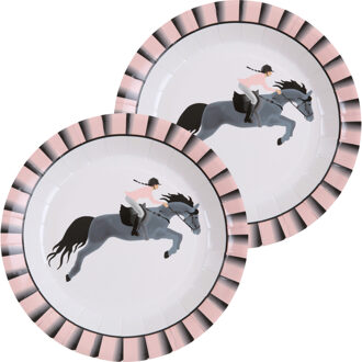 Santex Feest wegwerpbordjes - paarden thema - 20x stuks - 23 cm - paardrijden themafeest
