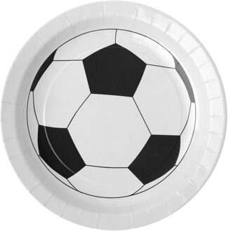 Santex Feest wegwerpbordjes - voetbal - 10x stuks - 23 cm - wit/zwart