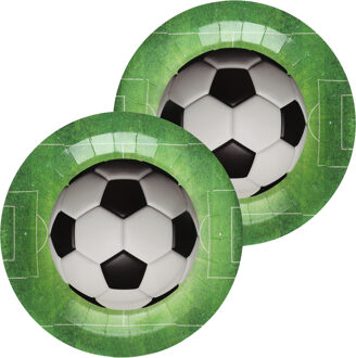 Santex feest wegwerpbordjes - voetbal - 20x stuks - 23 cm - groen - Feestbordjes