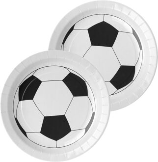 Santex Feest wegwerpbordjes - voetbal - 20x stuks - 23 cm - wit/zwart