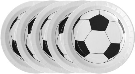 Santex Feest wegwerpbordjes - voetbal - 50x stuks - 23 cm - wit/zwart
