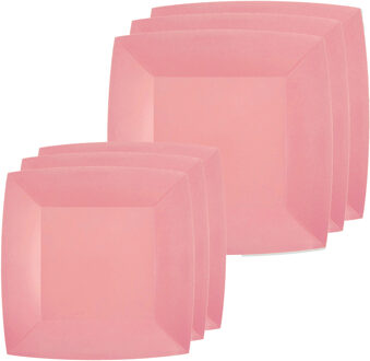 Santex Feestbordjes set - 20x stuks - roze - 18 cm en 23 cm - Feestbordjes