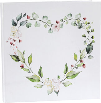 Santex gastenboek/receptieboek Bloemen - Bruiloft - wit/groen - 24 x 24 cm - Gastenboeken