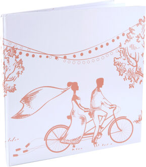 Santex Gastenboek/receptieboek Bruidspaar - Bruiloft - wit/roze - 24 x 24 cm - just married