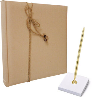Santex Gastenboek/receptieboek met luxe pen in houder - Bruiloft - goud/beige - 24 x 24 cm