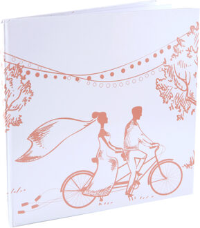 Santex gastenboek/receptieboekAƒaEsA‚A Bruidspaar - Bruiloft - wit/roze - 24 x 24 cm - just married - Gastenboeken