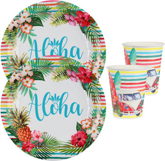 Santex Hawaii thema feest wegwerp servies set - 20x bordjes / 20x bekers - Hawaii