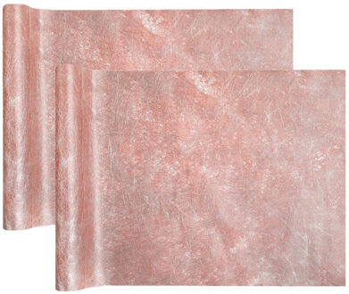 Santex Kerst tafelloper op rol - 2x - polyester - metallic rose goud - 30 x 500 cm - Tafellakens Goudkleurig