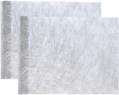 Santex Kerst tafelloper op rol - 2x - polyester - metallic zilver - 30 x 500 cm - Tafellakens Zilverkleurig