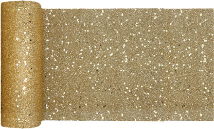 Santex Kerst tafelloper op rol - goud glitter - 18 x 500 cm - polyester - Tafellakens Goudkleurig