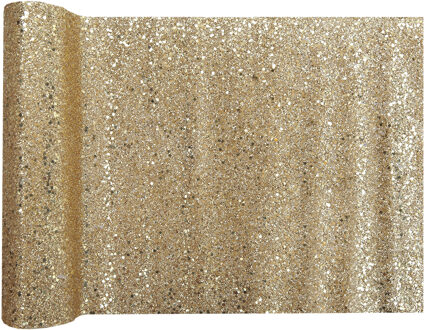 Santex Kerst tafelloper op rol - goud glitter - 28 x 300 cm - polyester - Tafellakens Goudkleurig