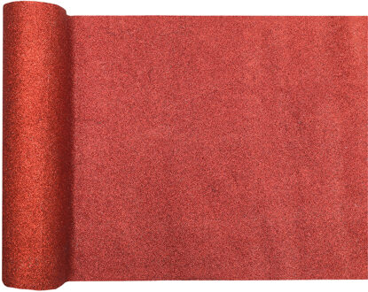 Santex Kerst tafelloper op rol - rood glitter - 28 x 300 cm - polyester - Tafellakens