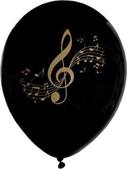 Santex Muziek thema feest ballonnen - 8x stuks - 23 cm - zwart/goud - latex