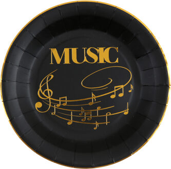 Santex Muziek thema feest wegwerpbordjes - 10x - 23 cm - music/goud themafeest