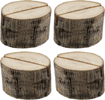 Santex Naamkaart/plaatskaart houders - boomschijf - Bruiloft - 12x stuks - 4 cm - hout