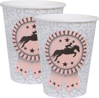 Santex Paarden thema feest wegwerp bekertjes - 20x stuks - 270 ml - karton - paardrijden themafeest