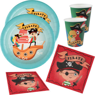 Santex Piraten feest wegwerp servies set - 10x bordjes / 10x bekers / 20x servetten - Feestpakketten