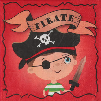 Santex Piraten thema feest servetten - 20x stuks - 33 x 33 cm - rood/bruin - dubbelzijdig