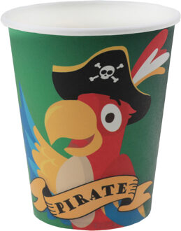 Santex Piraten thema feest wegwerp bekertjes - 10x stuks - 270 ml - karton - piraat themafeest Groen