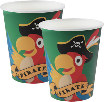 Santex Piraten thema feest wegwerp bekertjes - 20x stuks - 270 ml - karton - piraat themafeest