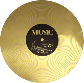 Santex Placemats - 6x - gouden plaat vinyl look - muziek thema - langspeelplaat Goudkleurig