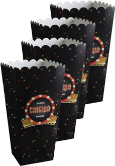 Santex Popcorn/snoep bakjes - 16x - Hollywood/film thema - karton - 6 x 8 x 17 cm - feest uitdeel bakjes
