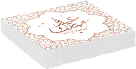 Santex Ramadan thema Eid Mubarak suikerfeest servetten - 20x - 33 x 33 cm - papier Rose goud