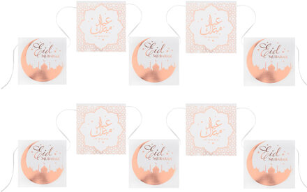 Santex Ramadan thema Eid Mubarak vlaggenlijn/slinger - 2x - 5 meter - wit/rose goud
