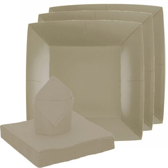 Santex servies set karton - 10x bordjes/20x servetten - taupe/beige - Feestbordjes