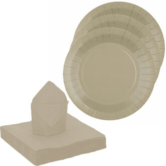 Santex servies set karton - 10x bordjes/20x servetten - taupe - Feestbordjes