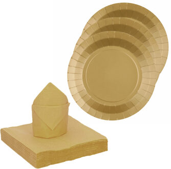 Santex servies set karton - 10x bordjes/25x servetten - goud - Feestbordjes Goudkleurig