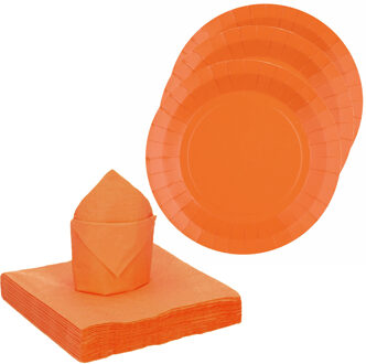 Santex servies set karton - 10x bordjes/25x servetten - oranje - Feestbordjes